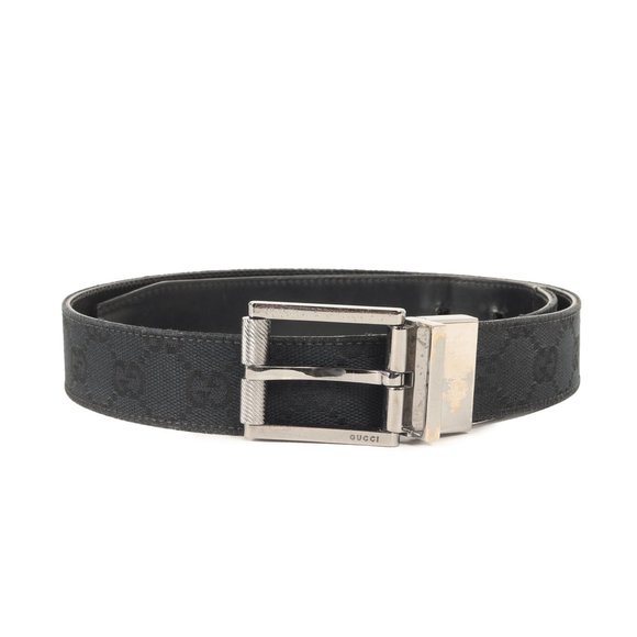 GUCCI Reversible Square Buckle GG Canvas and Leather Belt Size 32 (121295) ...